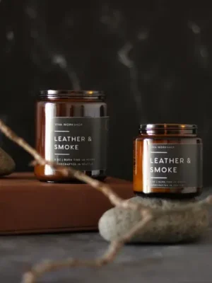 leather & smoke soy wax candle